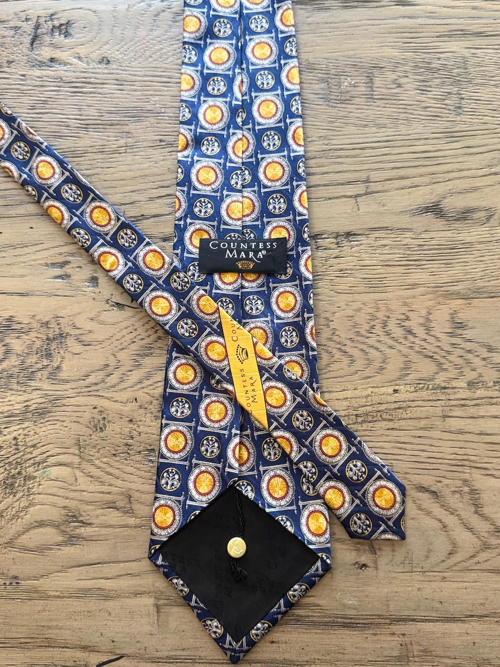 Countess Mara Men's Navy & Gold Medallion Silk Tie